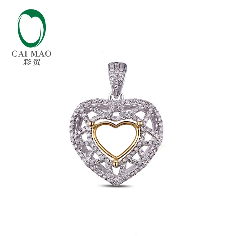 

Width9 x Length 8mm heart Cut 14k Gold Pave Diamond Engagement Semi Mount Pendant Resizable