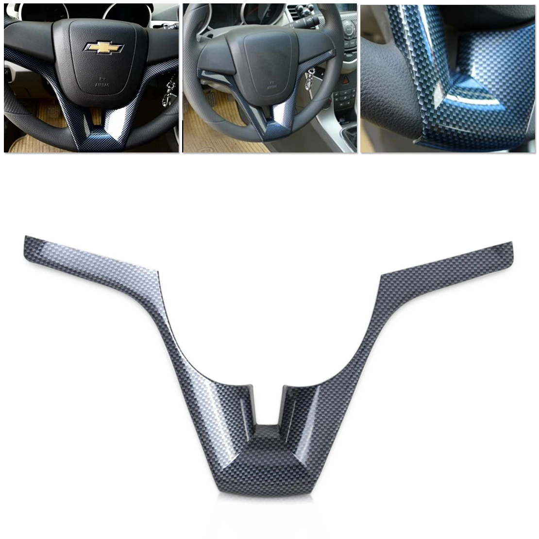 Beler 1pc Carbon Fiber Steering Wheel Trim For Chevrolet Cruze 2008 2009 2010 2011 2012 Auto