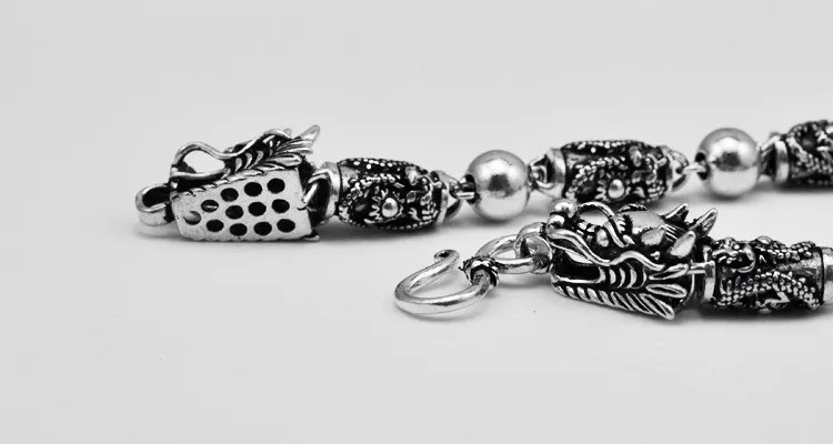 Чистый 925 стерлингового серебра браслеты двойной головой дракона большой мяч Плетеный мужской s925 цельнолитой Серебряный браслет для мужчин ювелирные изделия HKB20