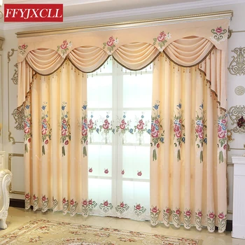 

Yellow Peony High Quality Embroidered Blackout Curtains Window For living Room Bedroom Kitchen Tulle Curtains Valance Drapes