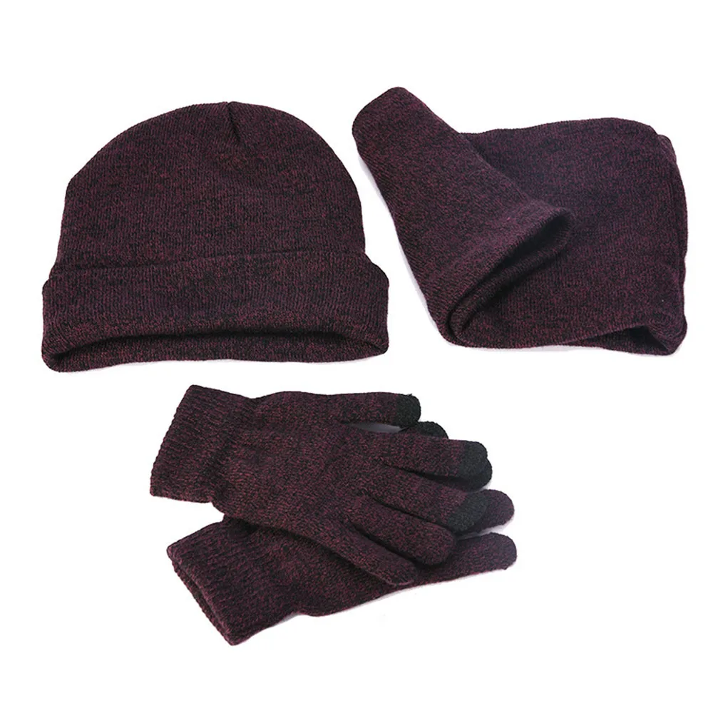 Новая зимняя шапка, шарф, перчатки, набор для мужчин и женщин, вязаная шапка, флисовое кольцо, шарфы, уличная теплая перчатка с сенсорным экраном