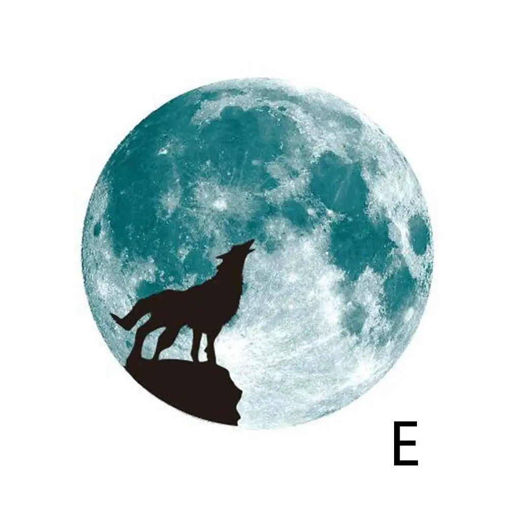 

3D Glow Wolf Moon Wall Stickers For Kids Rooms Decal Baby Bedroom Home Decoration Color Stars Luminous Fluorescent 30cm Dropship
