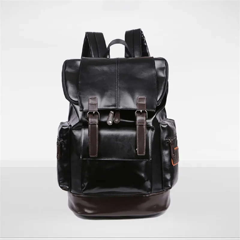

Men's backpack Soft PU Material British Fashion Leisure College Style High Quality Design Multi-function Large Capacity