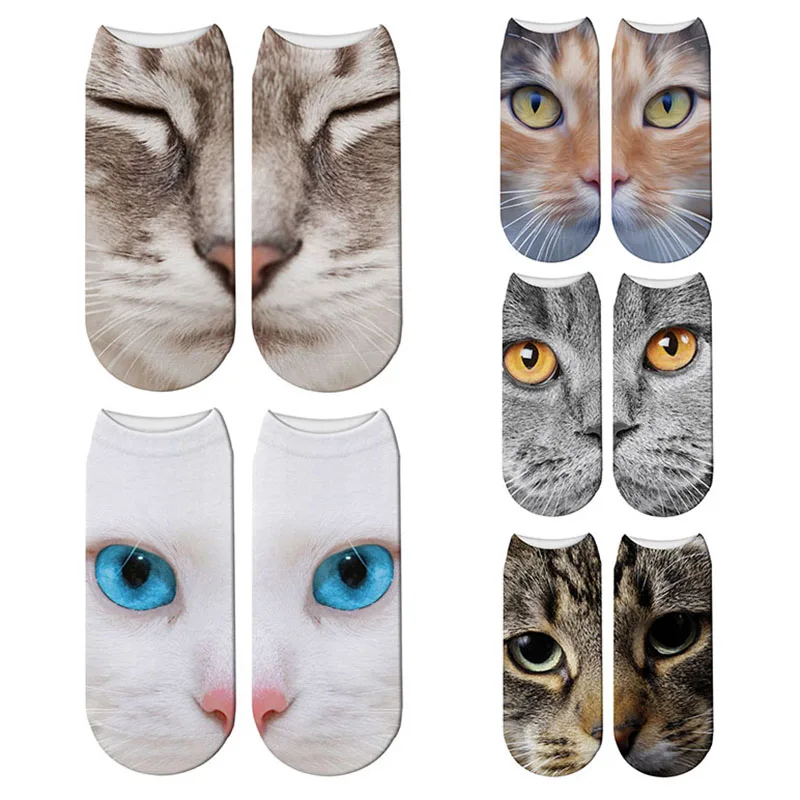 Забавные кавайные женские носки, короткие красивые носочки с 3D принтом кота, повседневные милые носочки для девочек, удобные носки, 5ZJQ-ZWS16