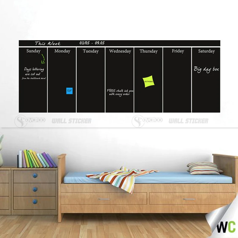 Большая неделя планировщик меловая доска черная виниловая доска наклейка на стену стикеры офисные календарные наклейки 57x160 см