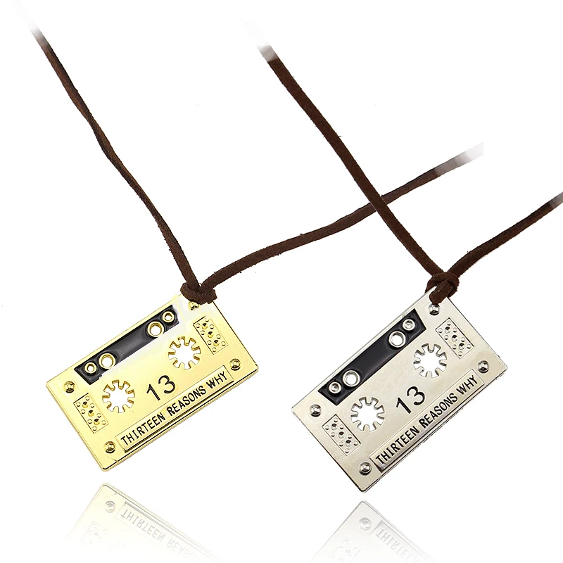 

Fashion 13 Thirteen Reasons Why Necklace Tape Choker Black Leather Rope Pendant Necklace US TV Show Jewelry