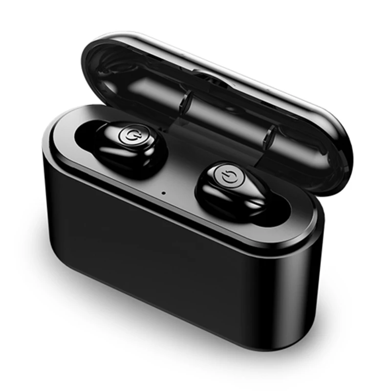 TWS Беспроводные Bluetooth 5,0 наушники True 5D стерео наушники Мини водонепроницаемая Спортивная гарнитура с зарядным устройством 2200 мАч - Цвет: Black-TWS