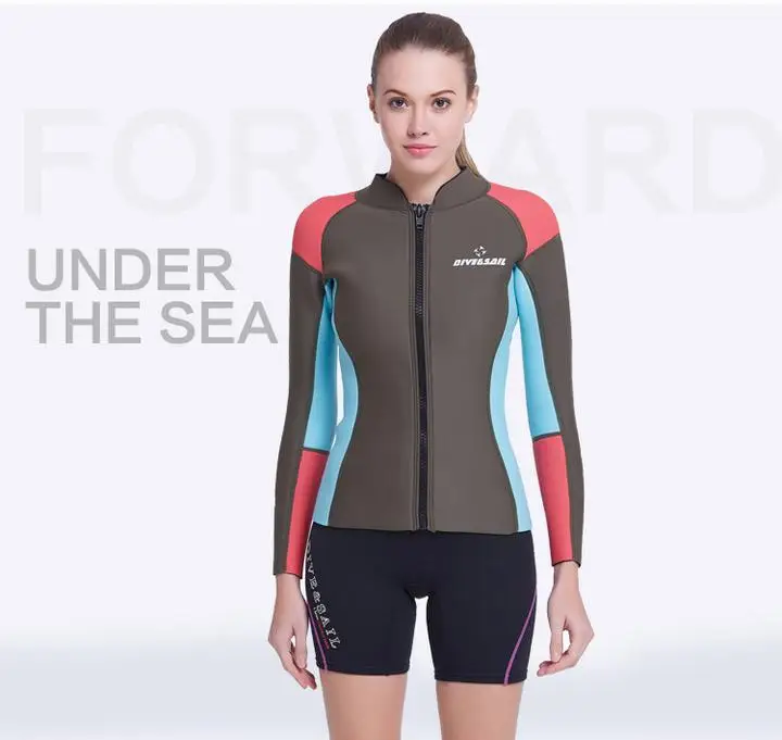2016 New 2mm Womens Long Sleeve Wetsuit Jacket Tops Surf Diving Suit