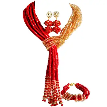 

Elegant Opaque Red Champagne Gold AB Crystal Wedding Beads Jewelry Sets for Bridal 10C-WJ-20