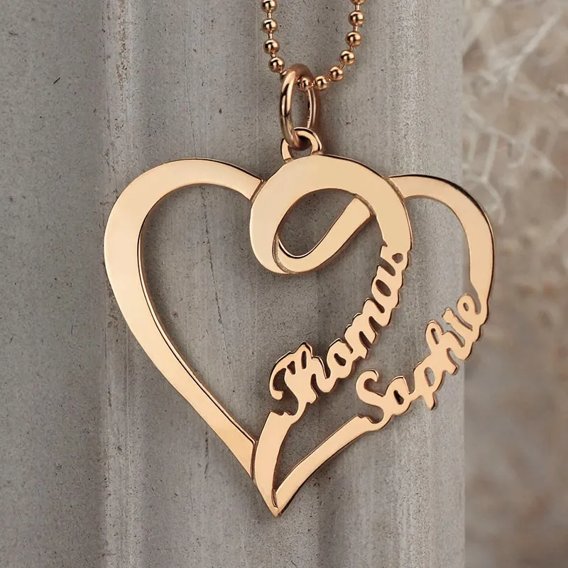 Heart Personalized Name Necklaces for your love Engraved with Sterling Silver Necklace