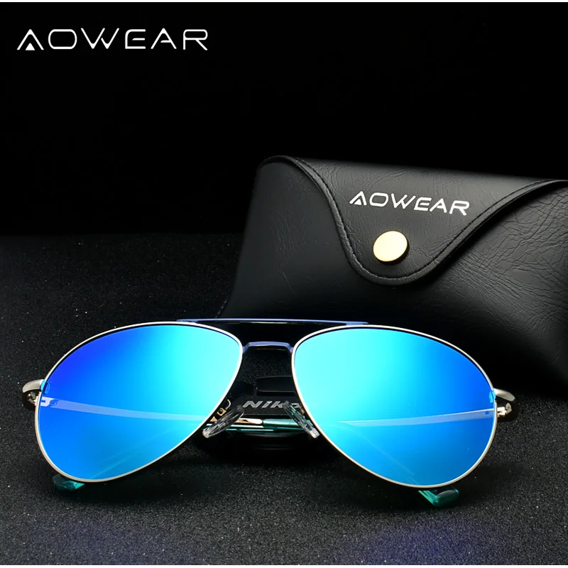 Goedkoop AOWEAR Merk Designer Luchtvaart Zonnebril Mannen Gepolariseerde Spiegel Rijden Bril Piloot Zonnebril Vrouwen HD Luchtvaart Shades Gafas
