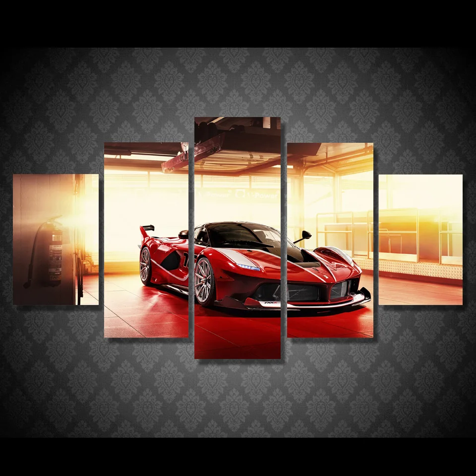 

5 Pcs/Set Framed HD Printed Red Luxury Sports Car Picture Wall Art Canvas Print Decor Poster Canvas Modern Oil Painting