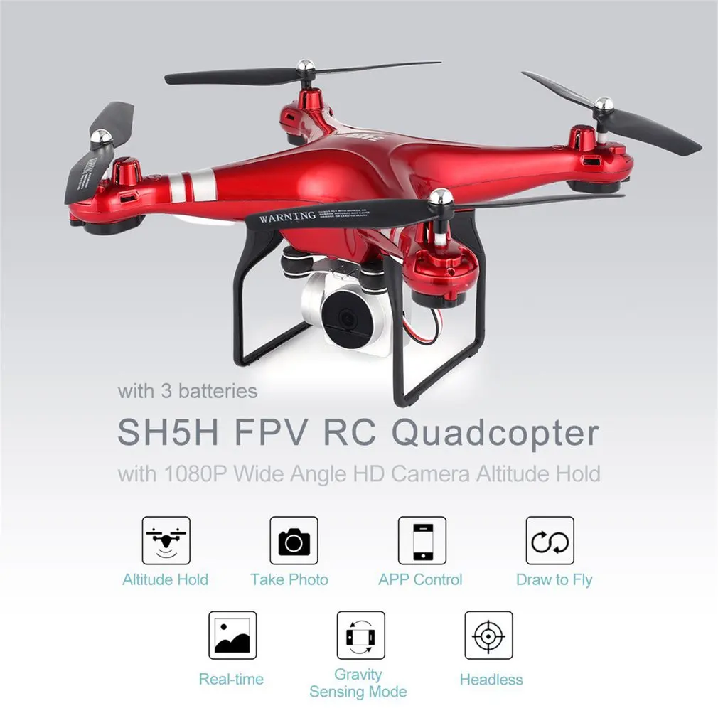 

SH5H 2.4G FPV Drone RC Quadcopter with 3 Batteries 1080P Wide Angle Wifi HD Camera Live Video Altitude Hold Headless Mode