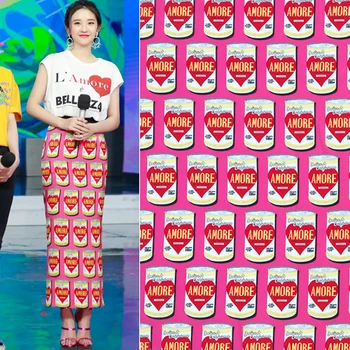 

100X145cm Love Theme Amore Tins Strech Fuchsia Polyester Soft Cady Linen Fabric for Woman Summer Dress Skirt Sewing DIY-AF470