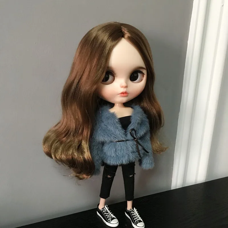 1 шт. модное пальто с мехом ручной работы Синее Короткое пальто для blyth ob24 azone s barbis 1/6 Куклы Аксессуары Одежда для кукол