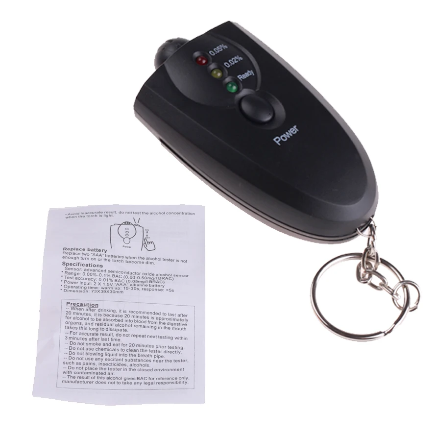 

Portable Breathalyzer Keychain Red Light LED Flashlight Alcohol Breath Tester Professional Keychain Alcohol Tester Analyzer