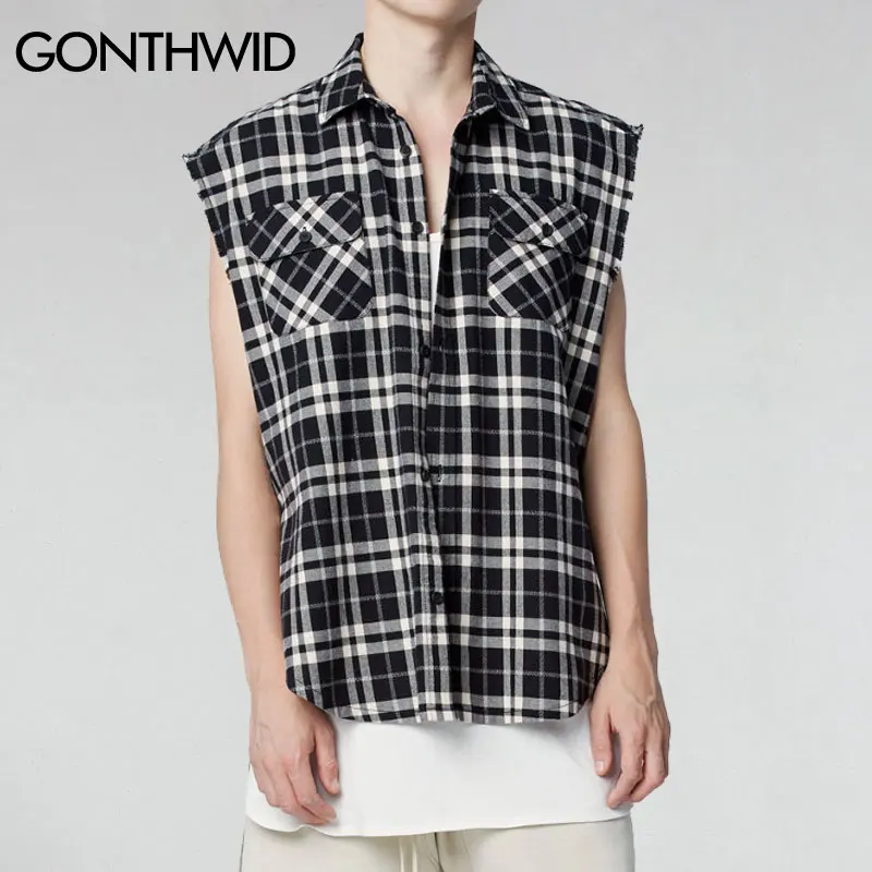 GONTHWID Mens Flannel Plaid Shirts Hip 