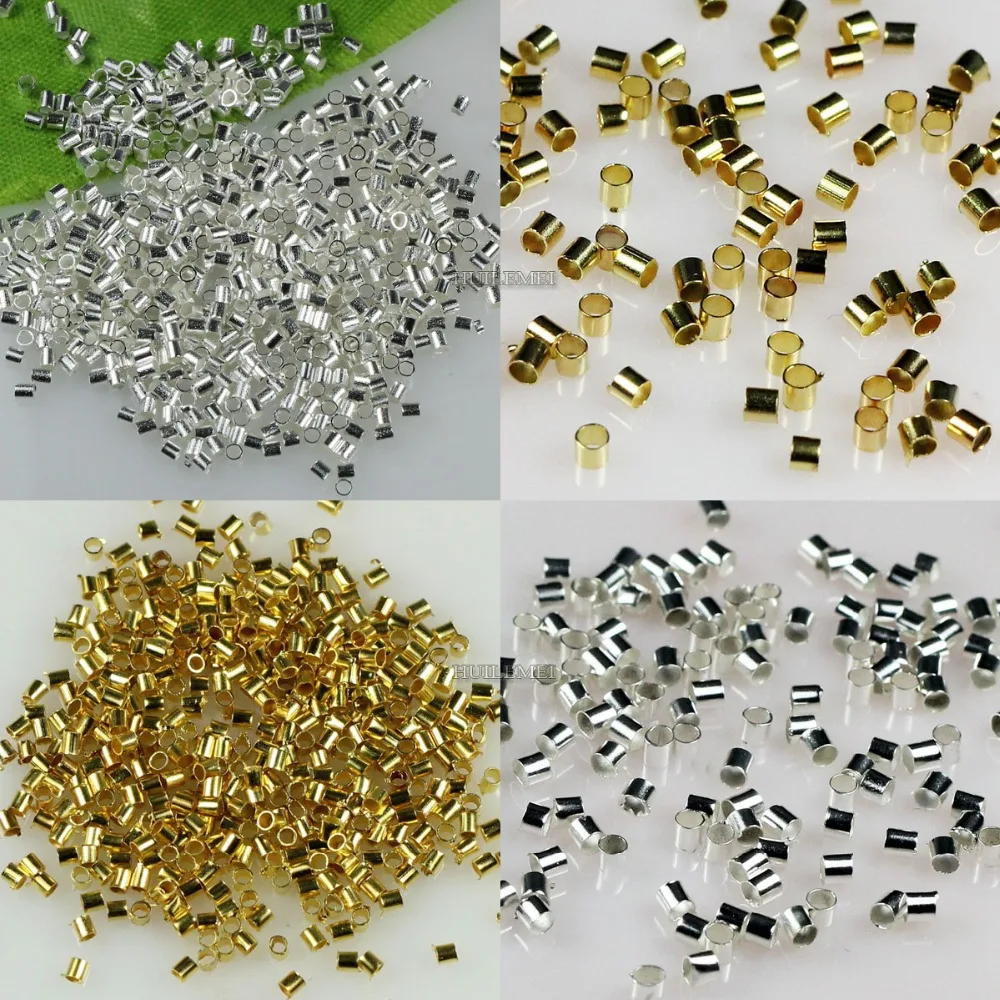 

1000pcs/lot Wholesale 1.5x1.5mm 2x2mm Silver/Gold Color Copper Metal Tube Crimp End Beads For DIY Jewelry Making Findings