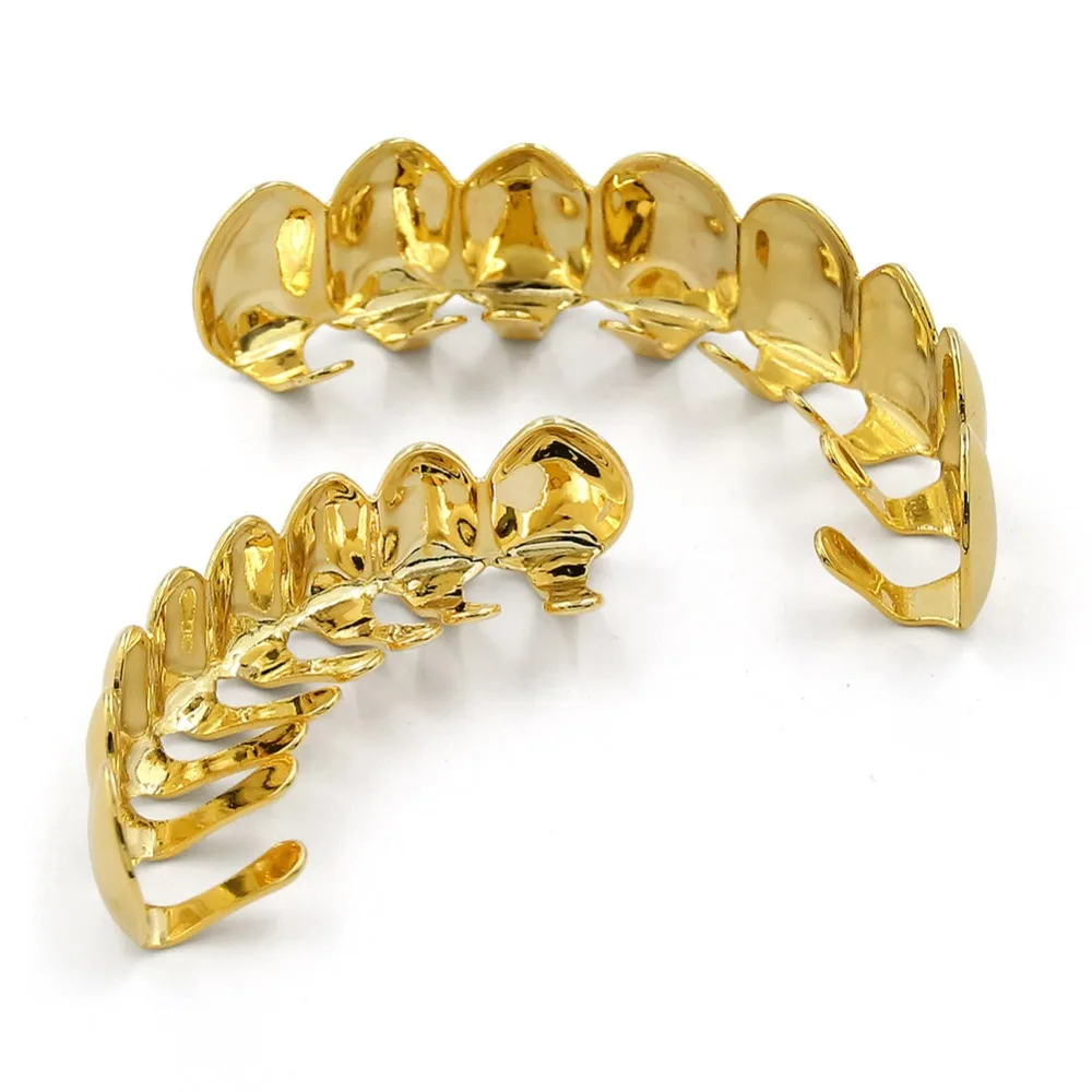 8/8 Hip Hop Teeth Grillz Set Gold Silver Color Top & Bottom Body Jewelry Punk Cosplay Party Tooth Grills Gifts