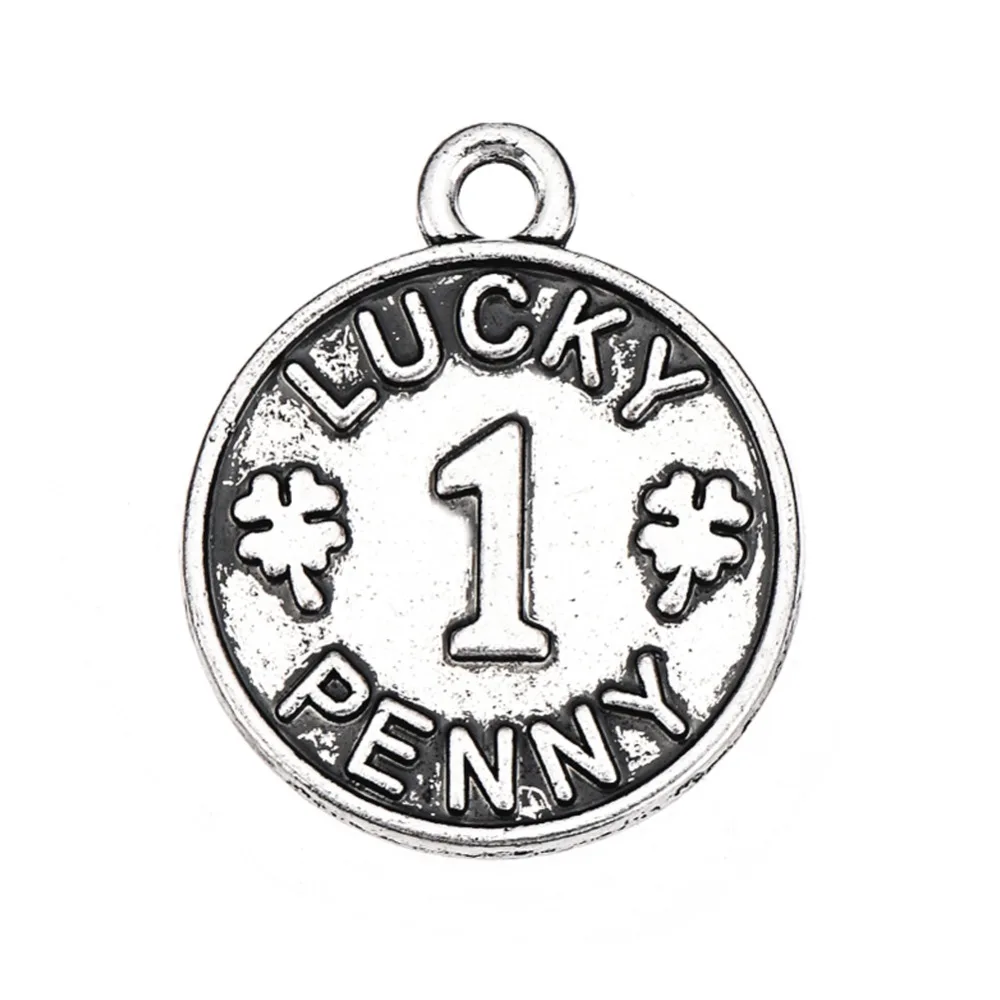 

my shape Antique Silver Plated One Lucky Penny Coin Four Leaf Clover Good Luck Charms Wholesale 20pcs
