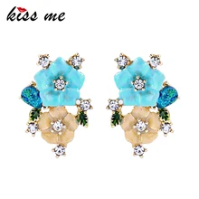 KISS ME корейские эмалированные Серьги милые хрустальные цветочные серьги-гвоздики модные ювелирные изделия Bircon