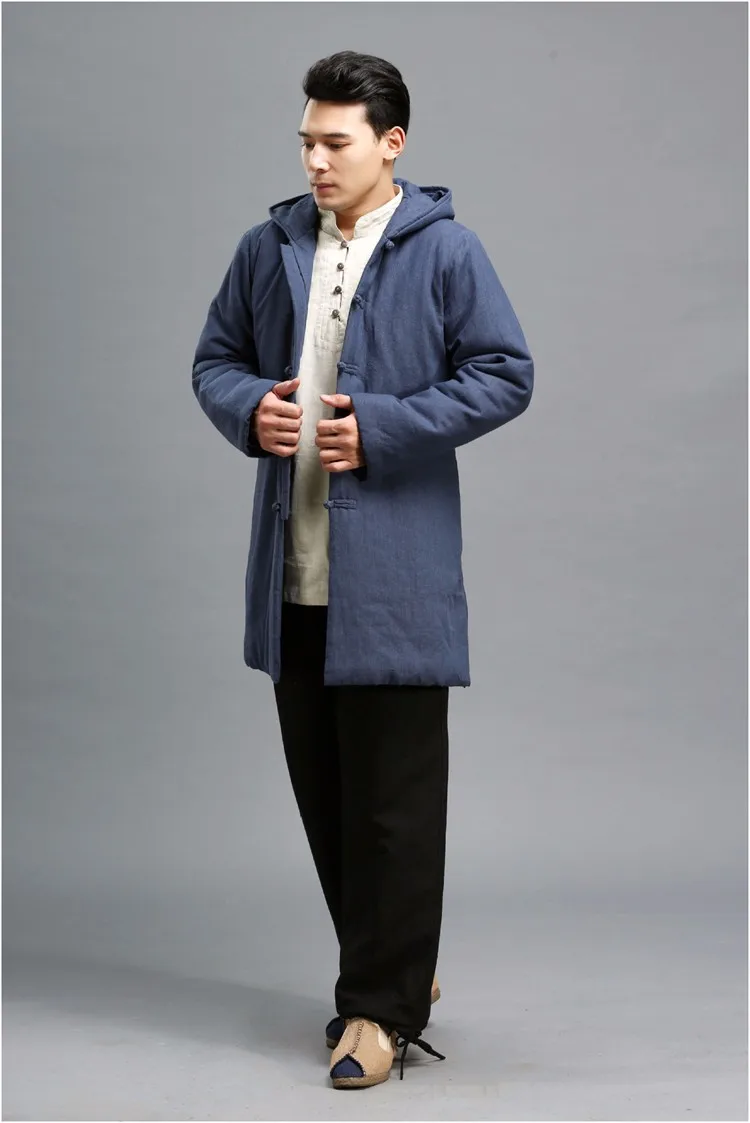 Hisenky традиционная китайская зимняя куртка льняное Мужское пальто парка с капюшоном хлопковая топики с мягкими чашечками винтажное этническое пальто Manteau Homme