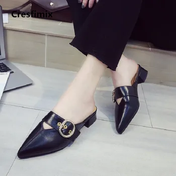 

Women Cute Spring & Summer Black Pointed Toe Pu Leather Buckle Strap Shoes Lady Casual High Quality Pu Leather Shoes E2391