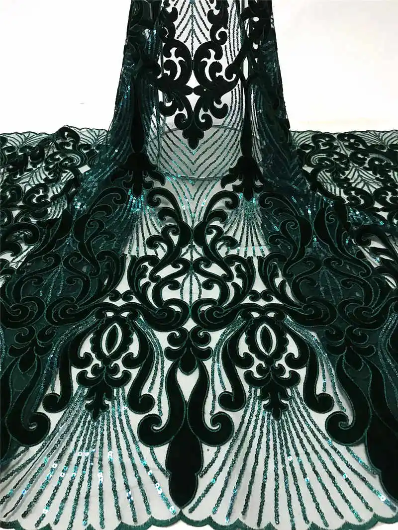 

Velvet Lace Fabric 2019 Latest Embroidered Nigerian French Tulle Lace with Sequins High Quality African Lace Fabric FJA29-4