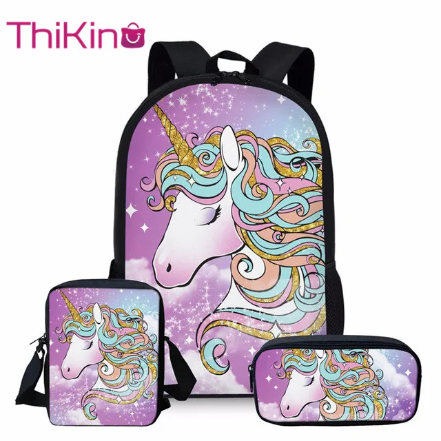 

Thikin 3Pcs/set Cute Cartoon Unicorn Printing School Bags for Kids Primary Schoolbags Girls Large Capacity Book Bags Satchel