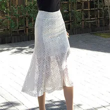 Saia/юбка миди Faldas Mujer, Женская кружевная юбка с воланом, открытая, до середины икры, длина, хлопок, однотонная, с завышенной талией, милая