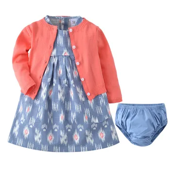 

3pcs Baby Girl Cotton Dress Set Infant Lovely long Sleeve Clothing Toddler Printed Floral Outfits Little Girls Suit Kids