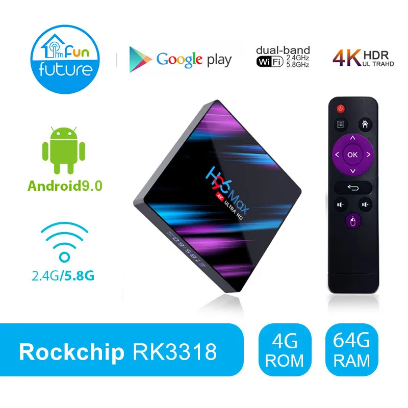 ТВ приставка H96 Max на Android 9 0 WiFi 2 4G/5G RK3318 четырехъядерный процессор Bluetooth 4 Смарт 4K HD