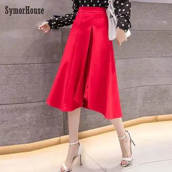 

SymorHouse High Waist A Line Skirts Women New arrival fashion Vintage lace patchwork Skirt Ladies long irregular Skirt 5XL