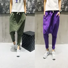 Свободные повседневные Висячие брюки с шаговым швом, мужские брюки длиной до щиколотки, шаровары, штаны с большим шаговым швом