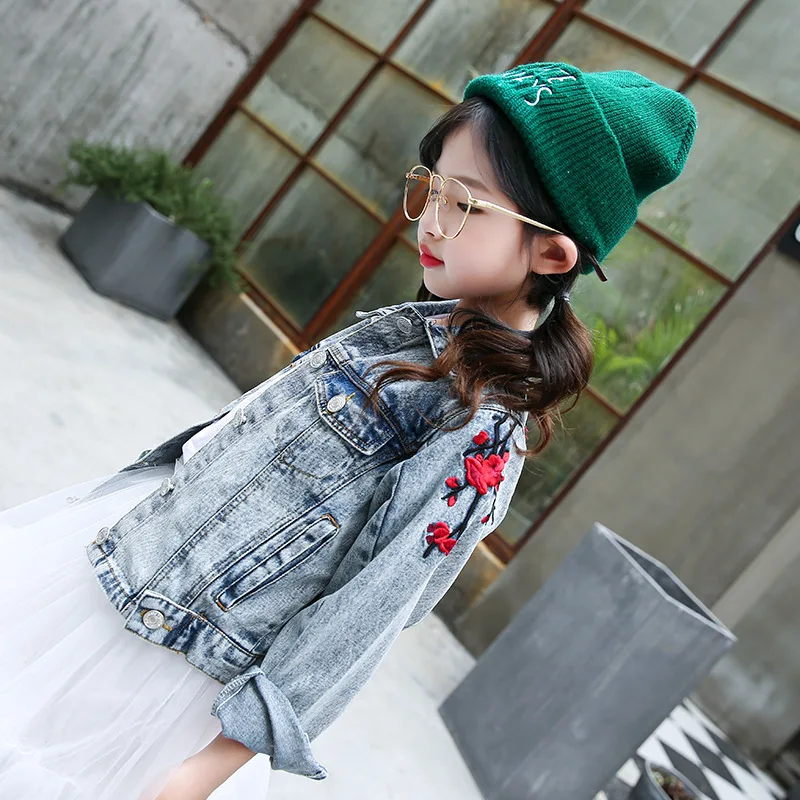 

Girls Jeans Jackets Autumn Kids Coat 2018 New Fashion Long Sleeve Floral Denim Pant Teenage Girls Fashion Children Clothing 9 10