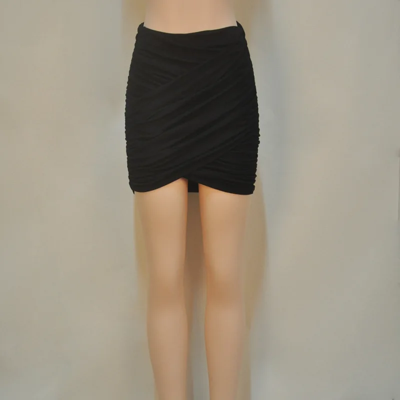 Весенняя уличная Roupas мини-юбка, модная женская короткая юбка с высокой талией, Vestidos, Сексуальная Супер эластичная облегающая юбка с перекрещивающимися складками, D037