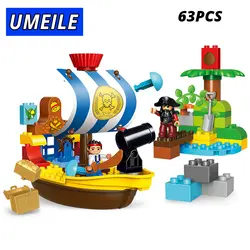 UMEILE 63 шт Пиратский корабль Warfare Охота за сокровищами Building Block Развивающие игрушки для детей совместим с Duplo подарок 10514