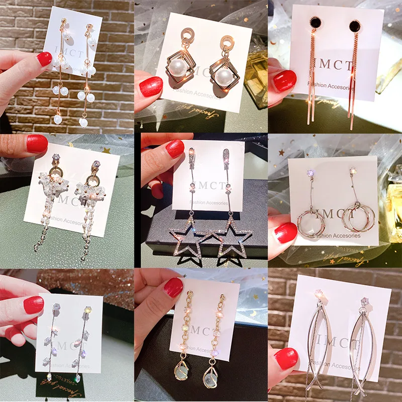 

2019 Fashion Korean Style Crystal Drop Earrings For Women Delicated Star Geometric Dangling Ear Jewelry Wedding Party Brincos