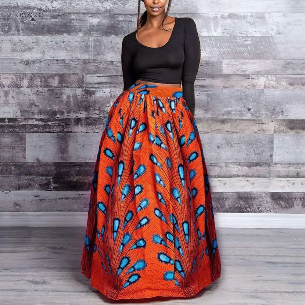 Fadzeco принт юбки комплект из обуви в африканском стиле платья для Для женщин модная африканская Дашики с эластичной резинкой на талии и принтом юбка макси Длина - Цвет: Color3