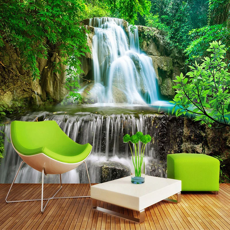 Пользовательские 3D фото обои водонепроницаемые самоклеющиеся настенные картины лес водопад фотообои пейзаж гостиная наклейка для спальни
