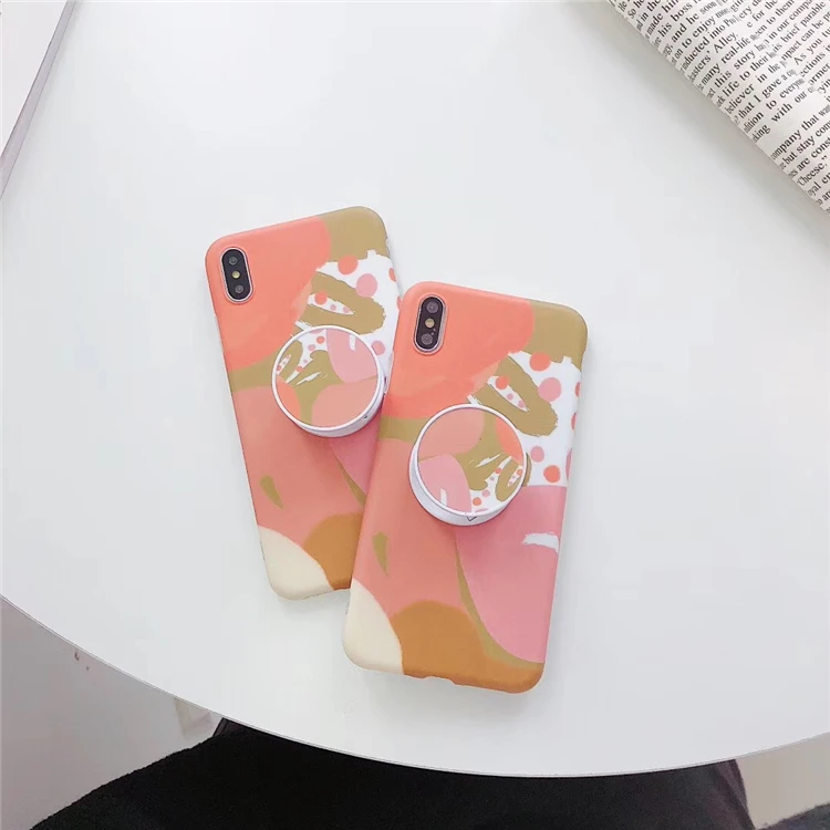 

Colorful Watercolor Phone Cases For iphone X XR XSMAX Case For iphone6 7 8 Plus Back Cover Soft IMD Cases With the Fold Ring