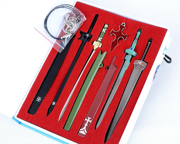 

Anime Sword Art Online SAO Cosplay Swords Kirito Elucidator Asuna Swords Weapons Pendants Cosplay Accessory Set+Box