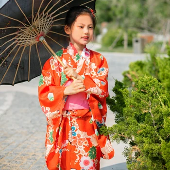 

Japanese Traditional Girl Kimono Elegant Print Flower Yukata With Obi Vintage Stage Performance Dress Christmas Cosplay Costume