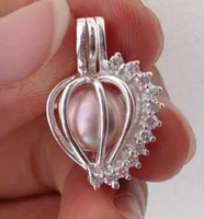 Can Put In Pearl Bead S925 Sterling Silver Heart-Shaped Cage Locket With Shiny Crystal Zircons Pendant Fitting For DIY Jewelry 1