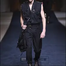 28-46 прилив мужской комбинезон Подиум модные повседневные свободные штаны британской молодежи стилист без рукавов комбинезоны