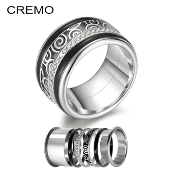 

Floya Stainless Steel Rings Interchangeable Inner Ring Black Accessories Collection Wedding Band Ring
