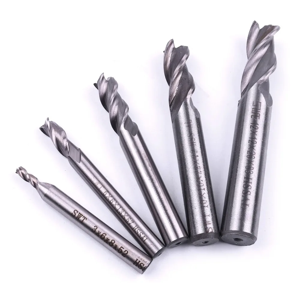 New 5Pcs/Set Top Quality 3 Flutes HSS AL End Mills Straight shank 3/6/8