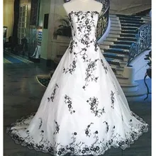New US2-26W++ White and Black Bridal Gown Embroidery Real Image 2017 Vintage A Line Wedding Dress Strapless Custom Size Charming