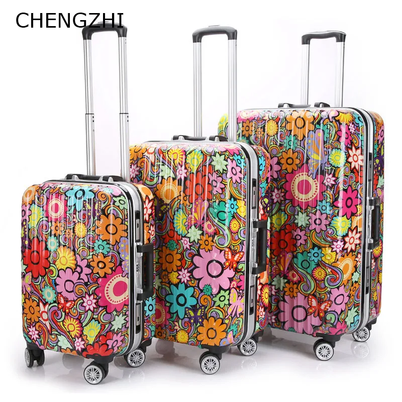 

CHENGZHI 20"24"28Inch Fashion Print Pattern Suitcases ABS+PC High Quality Rolling Luggage Spinner Trolley Travel Bag On Wheels