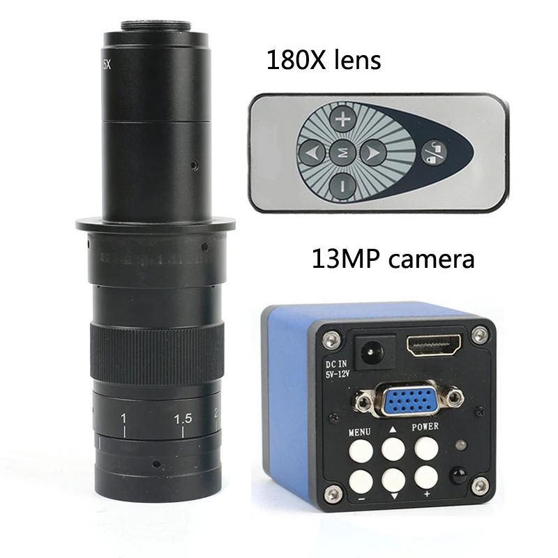 

720P 13MP 1/3" HDMI VGA 60F / S Industrial Video Microscope Camera Mount + 180X 300X Adjustable Magnification C-mount Lens